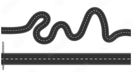 Wavy and straight road set, seamless highway asphalt vector illustration.
