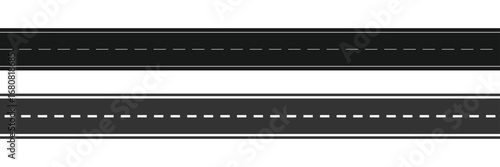 Wavy and straight road set, seamless highway asphalt vector illustration.
