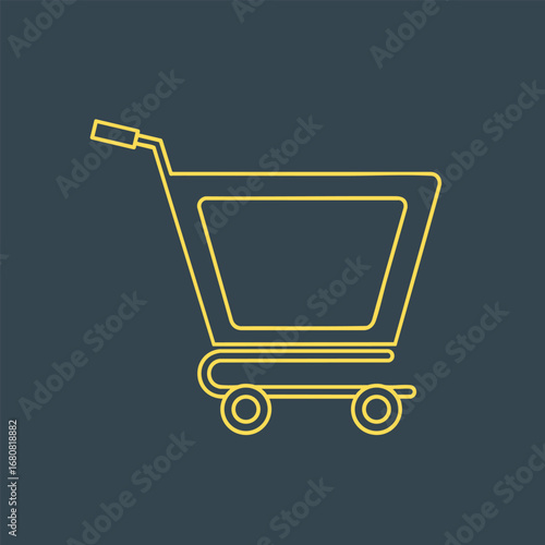 Minimalistic outline of a shopping cart on a dark background, symbolizing online shopping and consumerism trends