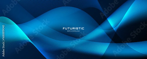 3D blue lines techno abstract background overlap layer on dark space with glowing waves effect decoration. Modern graphic design element stripes style concept for web, flyer, card, or brochure cover