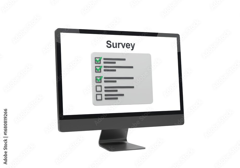 Isolated desktop monitor with survey form, digital questionnaire, online feedback concept Isolated desktop monitor with survey form, digital questionnaire, online feedback concept