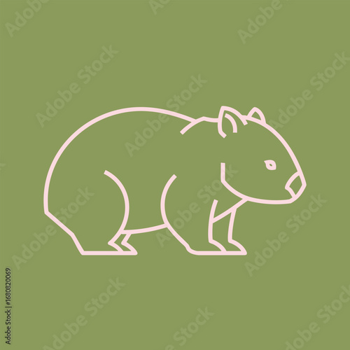 Minimalistic illustration of a wombat sitting on a muted green background, showcasing its unique features and natural posture