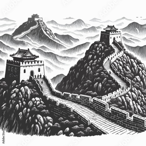 vector illustration silhouette of the Great Wall of China