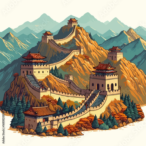 vector illustration of the Great Wall of China