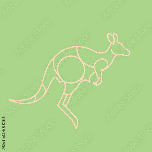 Minimalist illustration of a kangaroo in motion against a soft green background, showcasing its athleticism and grace