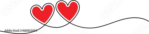 Romantic two red hearts connected with elegant line art. Love symbol design perfect for Valentine’s Day, wedding, and anniversary. Minimal decorative illustration for creative projects.