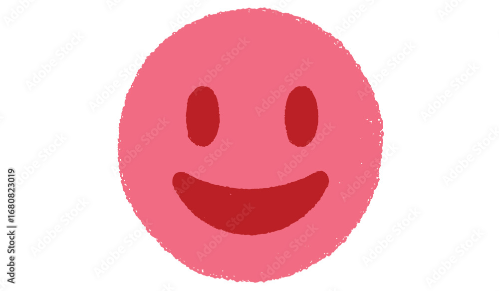 Fototapeta premium A simple hand drawn pink oval with a cheerful smiley face isolated on white background