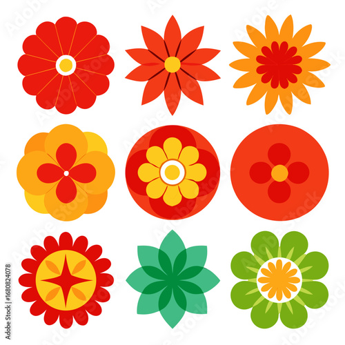 Collection of nine colorful abstract floral illustrations in a grid pattern