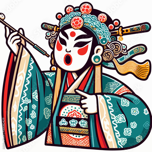 vector illustration of a characters sheng in Beijing opera