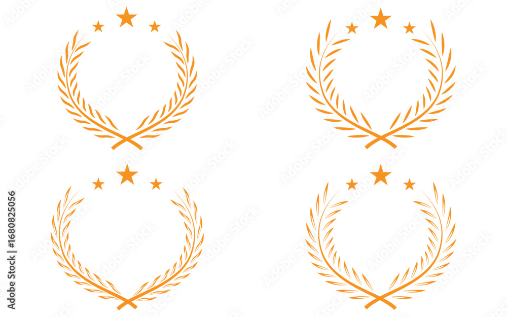 Obraz premium Collection of Black and Golden Laurel Wreaths Set – Award, Recognition, Silver Bronze Vector Icons for Luxury and Elegant Design