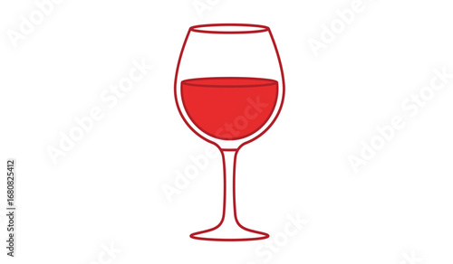 A simple line drawing illustration of a wine glass filled with red wine isolated on white background