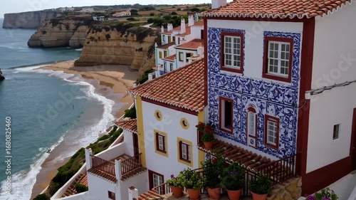 Vibrantly Painted Dwellings Along Coastal Beach in Traditional Western European Fishing Locale