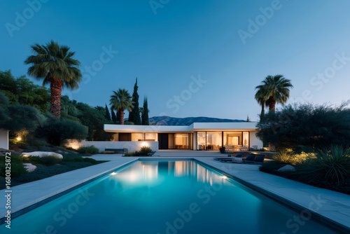 Wallpaper Mural Modern luxury villa with infinity pool and palm trees in scenic mountain landscape Torontodigital.ca