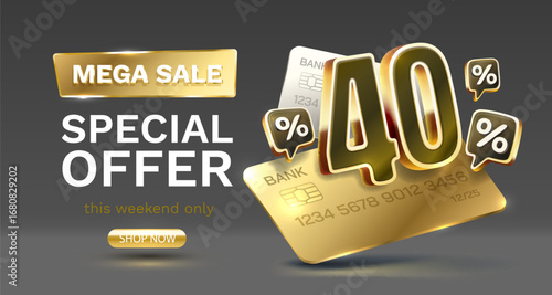 40 Cash back service, financial payment label. Vector illustration