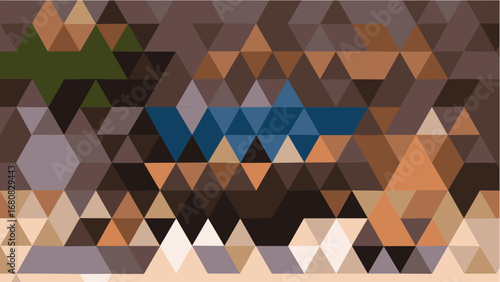Abstract geometric pattern of triangles in warm earthy tones and cool blue creating a mosaic effect with a modern and artistic feel