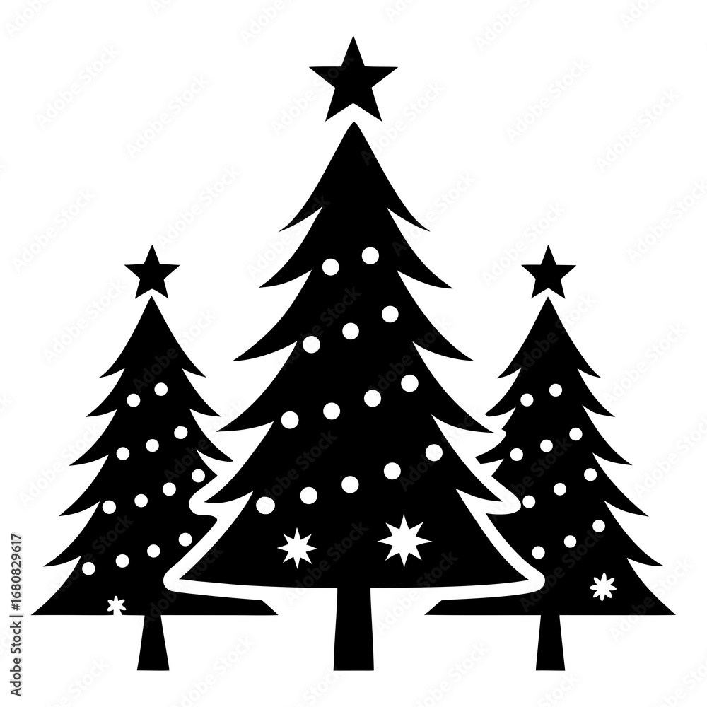 Fototapeta premium Christmas trees vector clean black silhouette design white background
