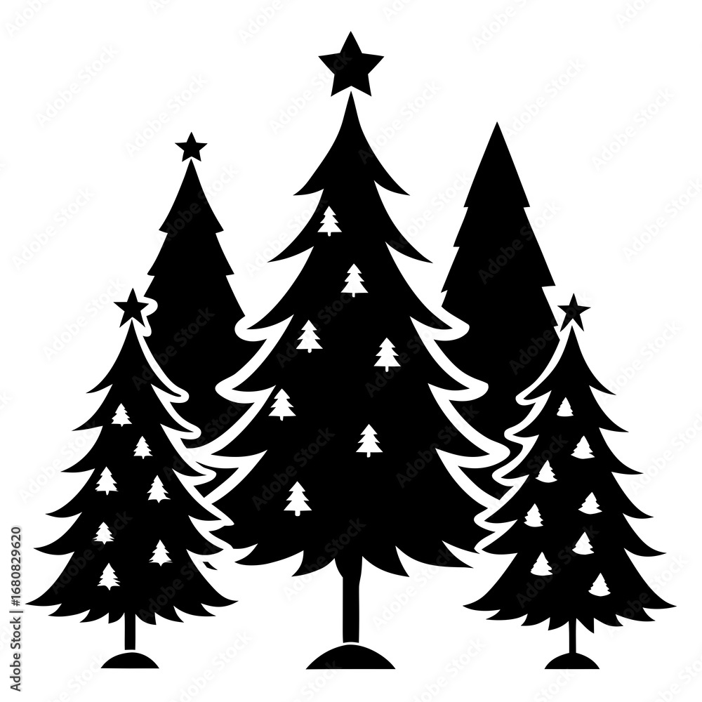 Obraz premium Christmas trees vector clean black silhouette design white background