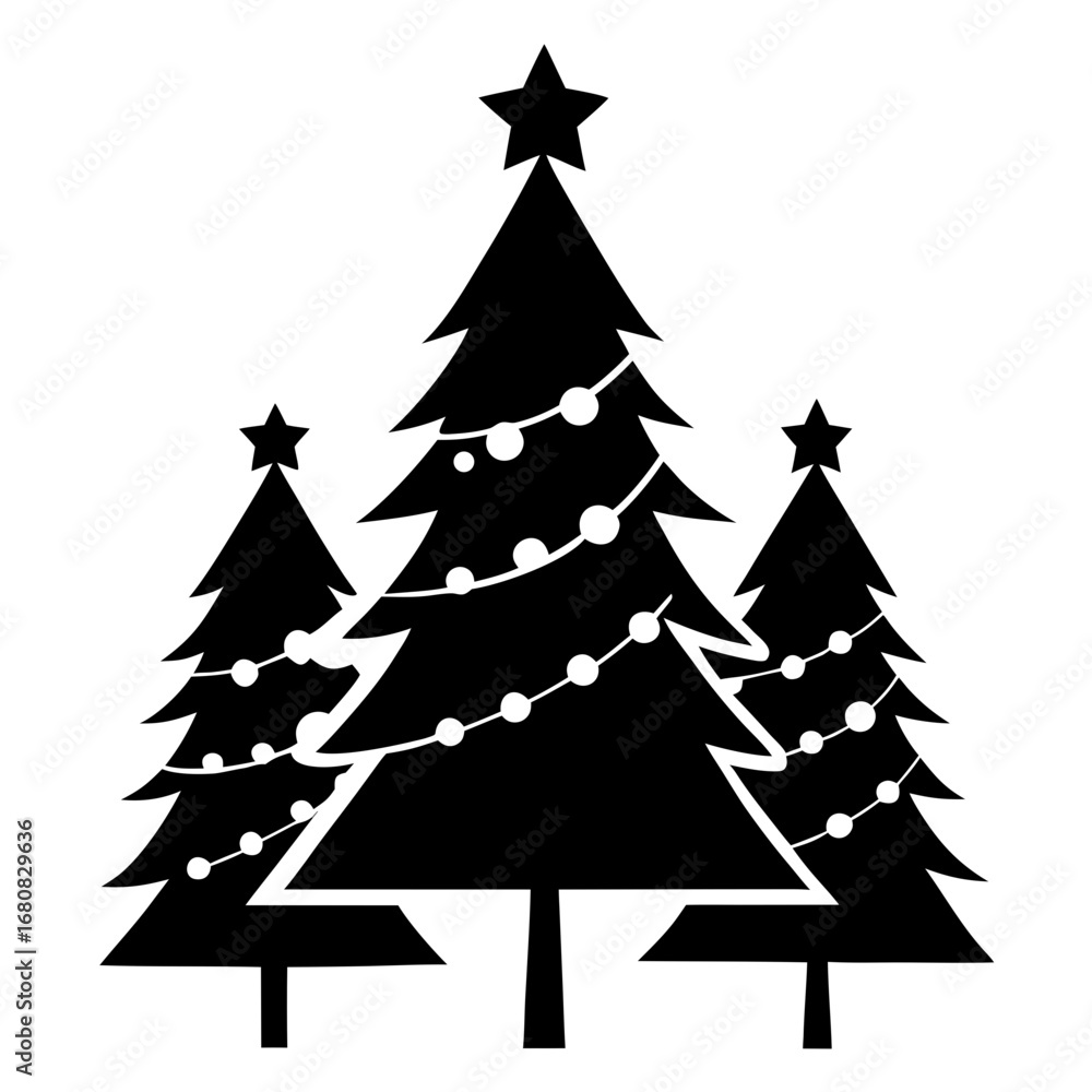 Obraz premium Christmas trees vector clean black silhouette design white background