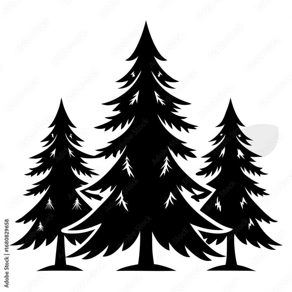Obraz premium Christmas trees vector clean black silhouette design white background