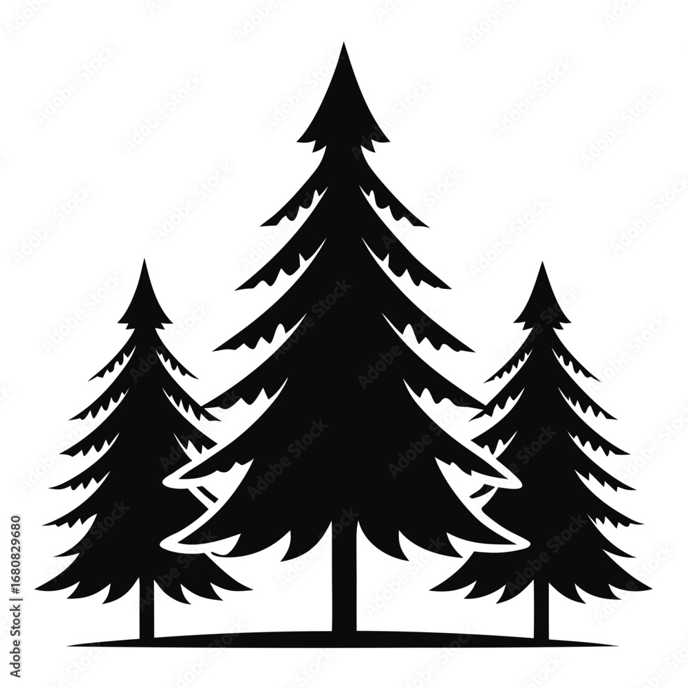 Obraz premium Christmas trees vector clean black silhouette design white background