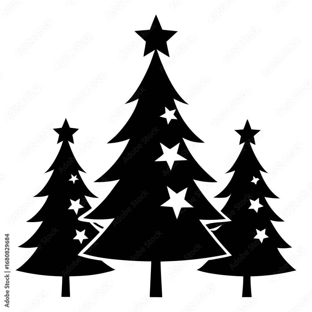 Obraz premium Christmas trees vector clean black silhouette design white background