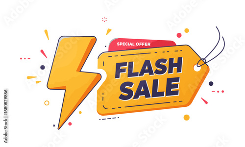 Modern graphic design of a promotional banner for a quick sale, featuring a price tag, special offer label, and a lightning icon