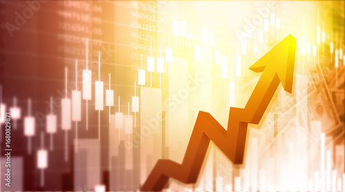 Rising stock market, investment trading arrow graph. financial chart. 3d illustration
