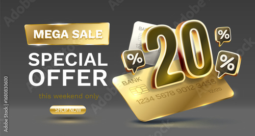 20 Cash back service, financial payment label. Vector illustration