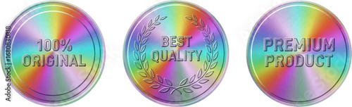 Colorful premium product badges for marketing campaigns, emphasizing best quality and originality.