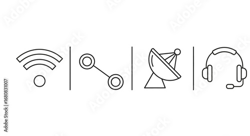 Modern communication icons representing connectivity, signals, and customer service solutions