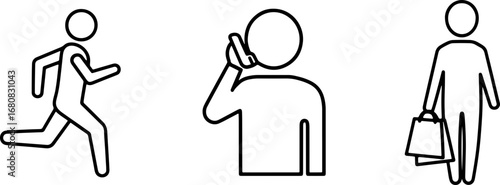 Dynamic line icons representing action, communication, and shopping for modern design needs