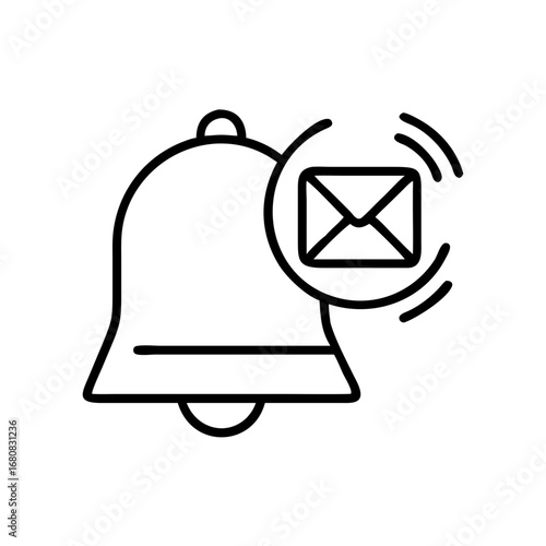 Notification bell icon with email alert symbol in outline style  