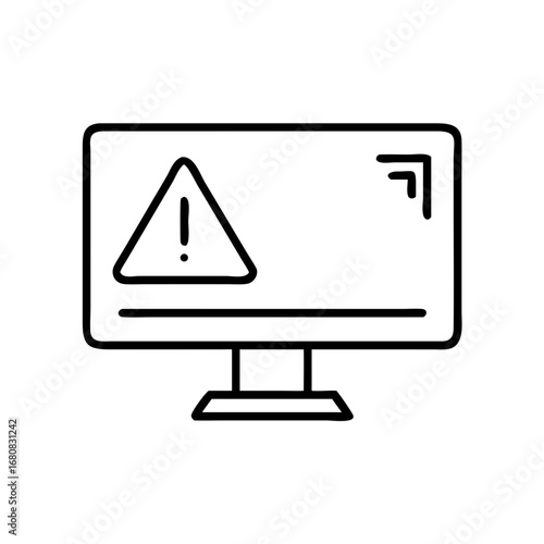 Computer monitor displaying warning symbol in minimal design  
