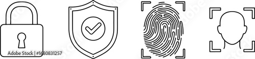 Secure digital authentication icons for privacy, data protection, and cyber security solutions