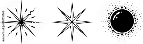 Dynamic stars and sunburst graphics offer modern, eye catching visual elements for branding and design projects