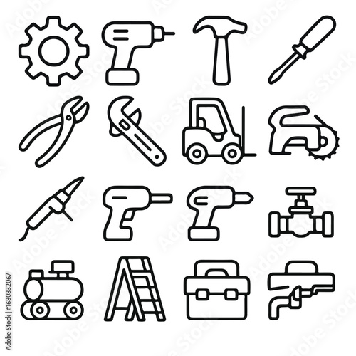 Collection of construction and repair tools and equipment icons.