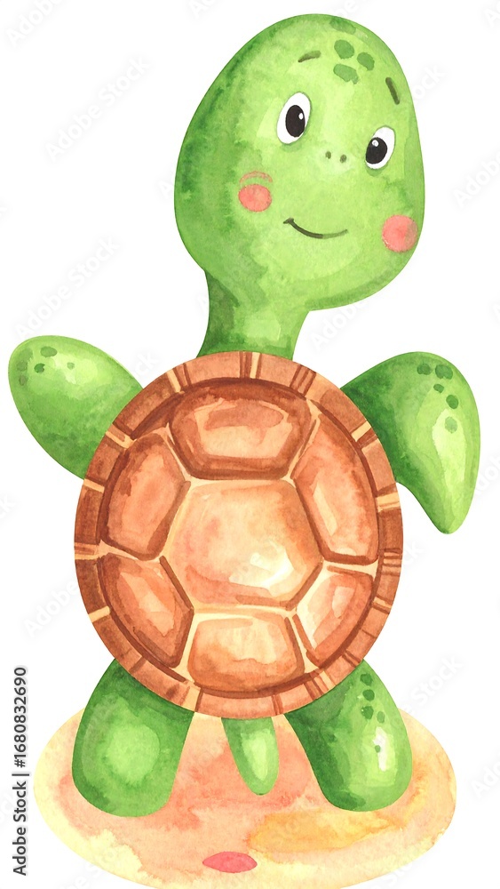 Fototapeta premium Cute cartoon turtle on a sandy beach