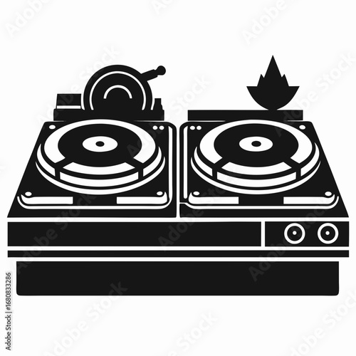 DJ turntables vector clean black silhouette design white background