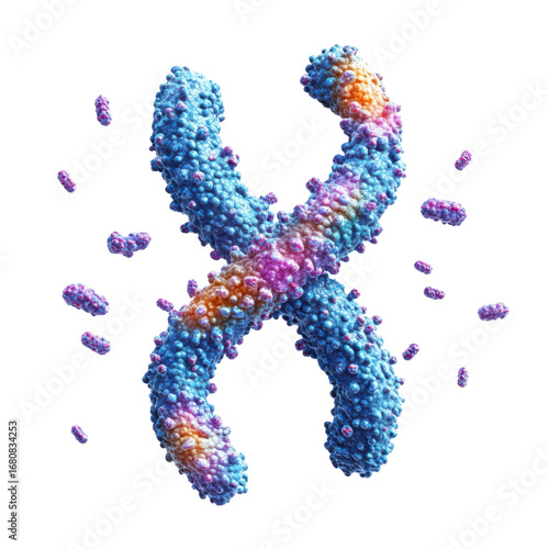 Detailed 3d rendering of a chromosome with telomeres showcasing genetic structure and biological science illustration on transparent background