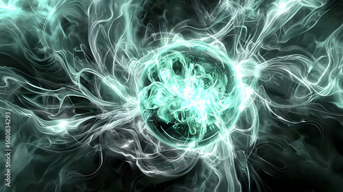 Abstract Glowing Sphere In Dark Teal Background