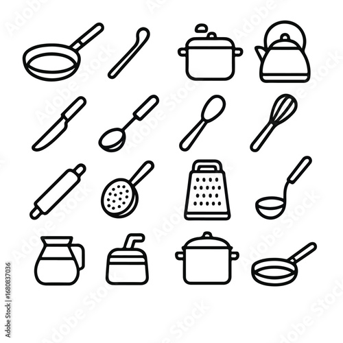 Kitchen Utensils and Cookware Collection for Culinary Projects.
