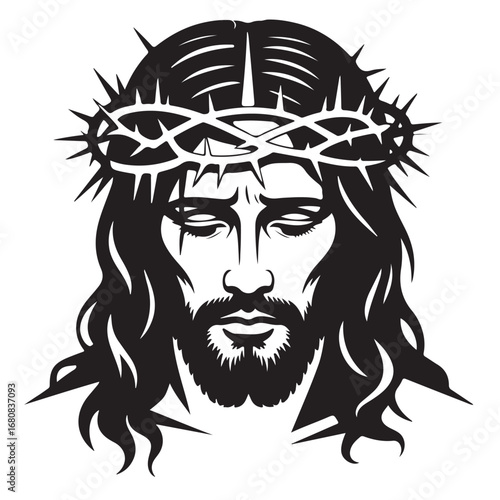 Jesus Christ Crown of Thorns Illustration – Black & White Religious Clipart of Suffering and Faith