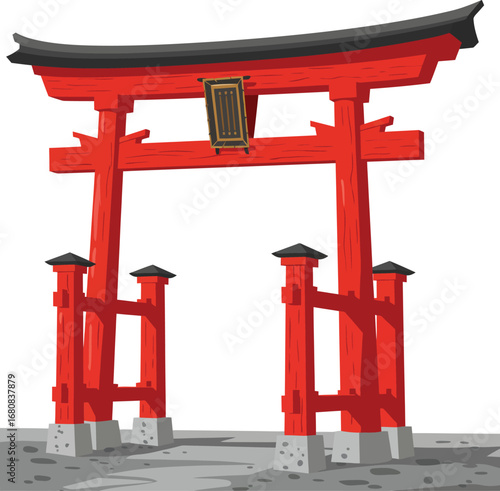 A Traditional Japanese Torii Gate Standing Alone, a Beautiful and Iconic Symbol of Japanese Culture, Spirituality, and Sacred Places.