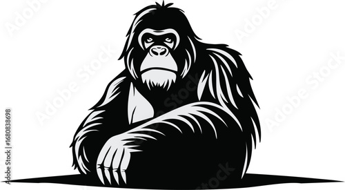 Orangutan Monkey Animal Vector Logo in Black and White, Minimalist and Simple Design, Perfect for Wildlife Branding, Nature Illustration, and Unique Animal Identity
