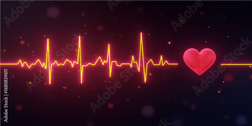 Red line ecg cardiogram graph heartbeat wave with heart shape symbol of love and life vector medical illustration