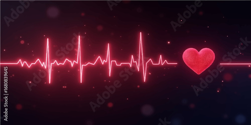 Medical illustration of a heartbeat pulse on an ECG monitor, depicting a wave of life and love