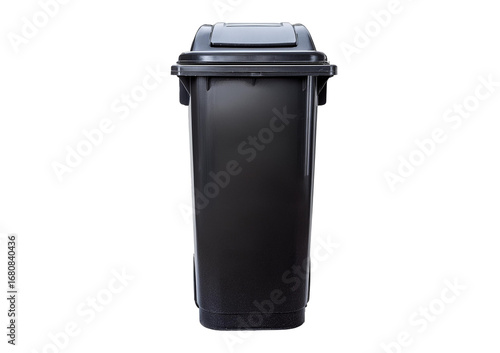 Black street garbage bin isolated on a transparent or white background