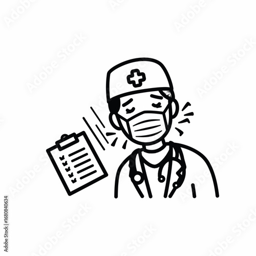 Wallpaper Mural Cartoon doctor with surgical mask cap stethoscope and clipboard illustration. Torontodigital.ca