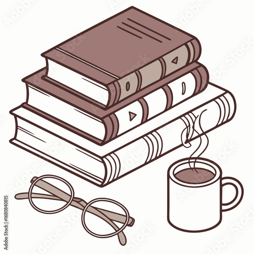 Stack of Books with Reading Glasses and Coffee Cup vector illustration