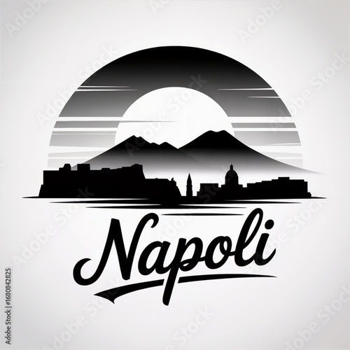 Napoli Italy Skyline Silhouette — A Historic Southern Port City with Mount Vesuvius Vector Illustration